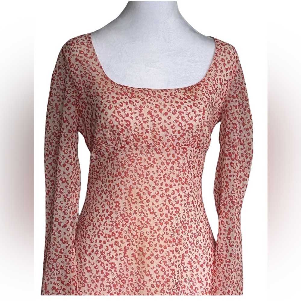 Orange Floral Long Sleeve Mini Dress Sz S Cottagecore Garden Tea Romantic Boho - Picture 3 of 9